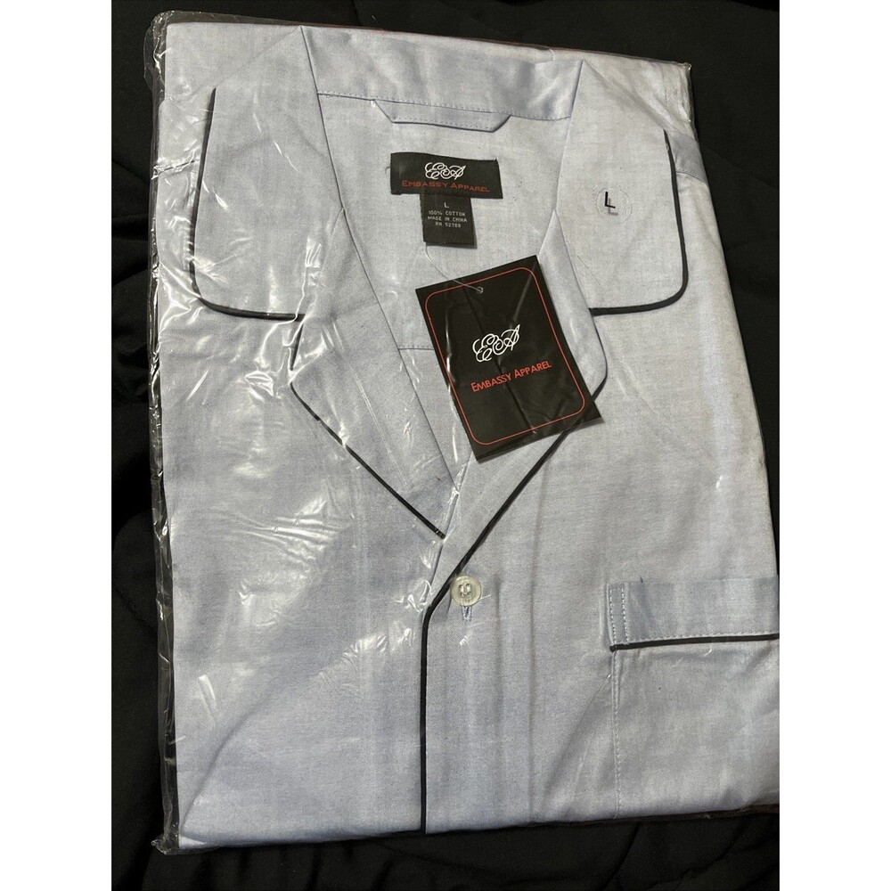 Embassy Apparel Men's 2pc Cotton Pajama Set Solid  Button-Front Large